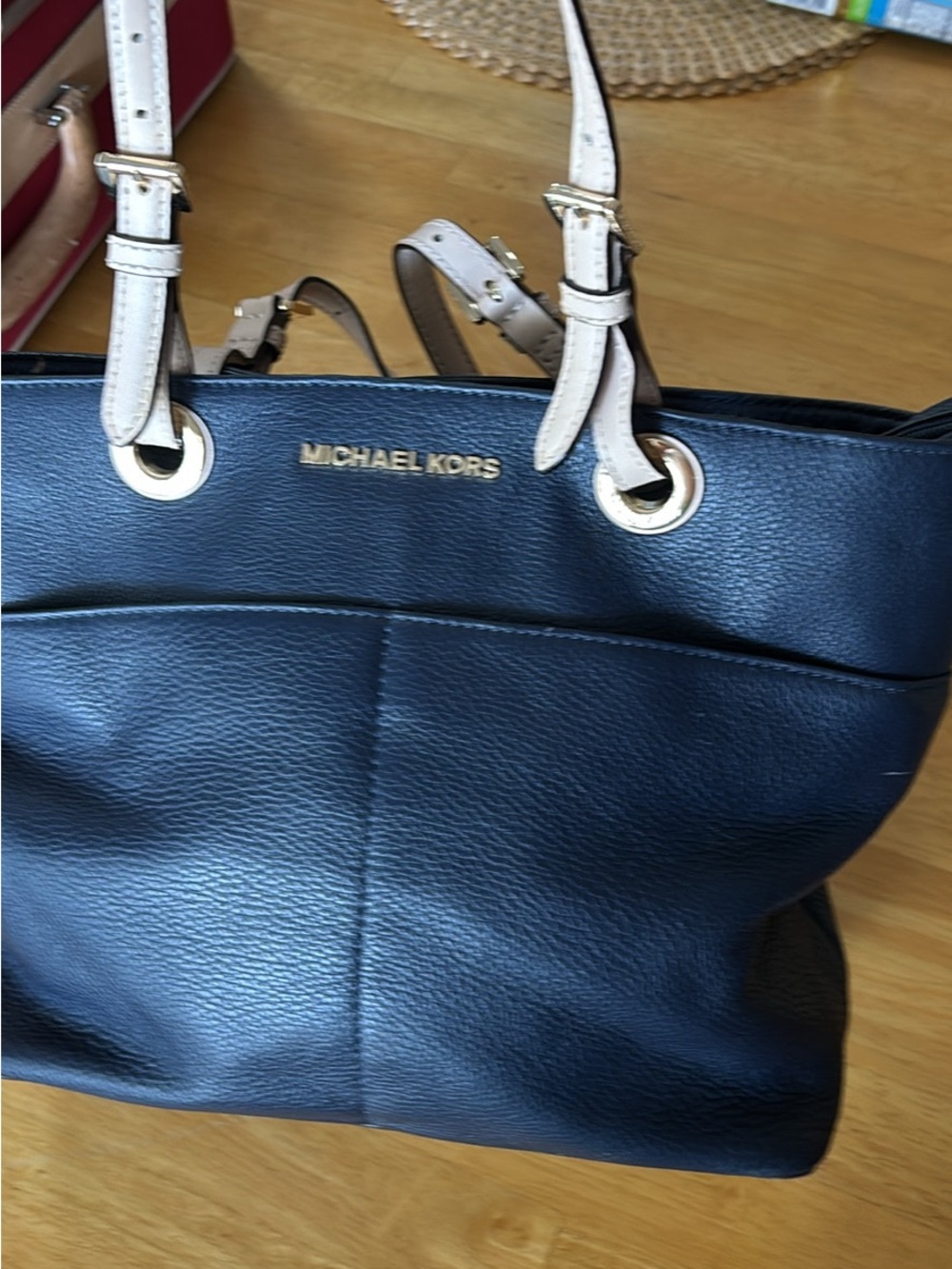 Michael Kors Navy Leather Tote with Cream Straps